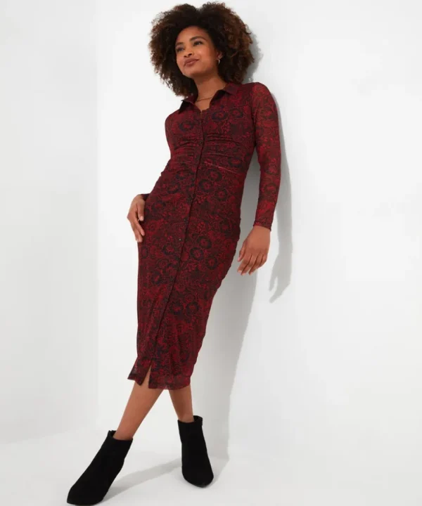 Dresses<Joe Browns Ruched Front Button Through Mesh Dress