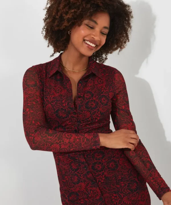 Dresses<Joe Browns Ruched Front Button Through Mesh Dress