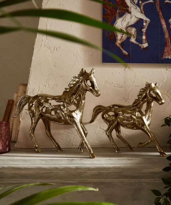Home Accessories<Joe Browns Set Of 2 Cast Iron Antique Gold Horse Statues